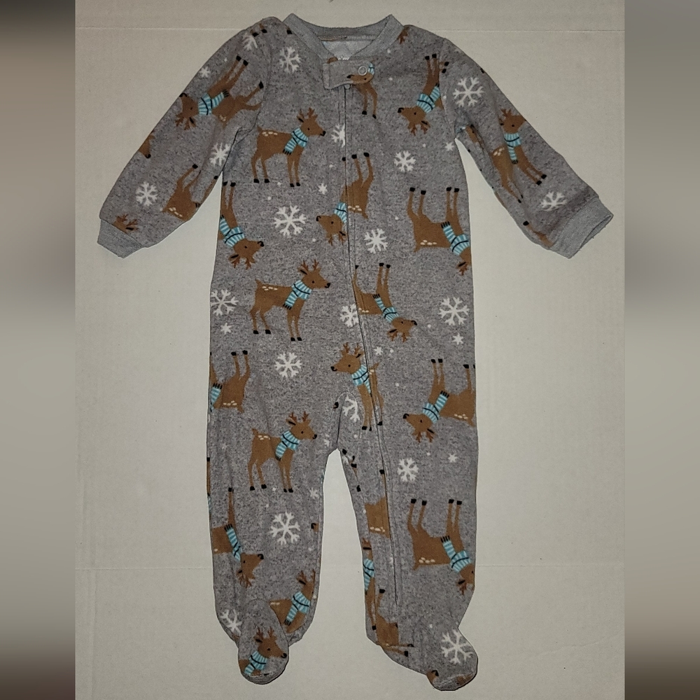 Carters Christmas pajamas gray footed reindeer snowflakes blue scarves